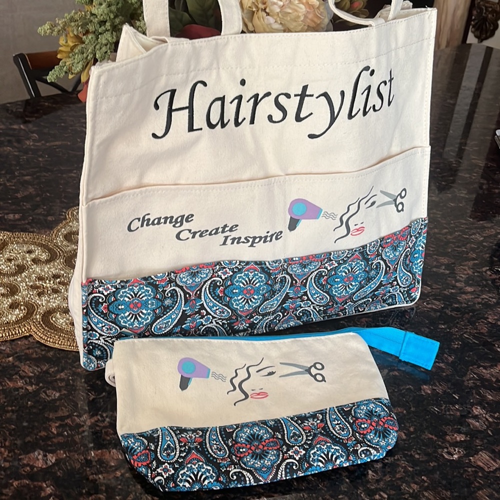 Travel Tote Bag Set Of 2 For Hairstylists Pockets On The Front & Inside